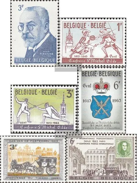 Belgien 1300,1306-1308,1309,1310 (kompl.Ausg.) postfrisch 1963 Pirenne, Fechter,