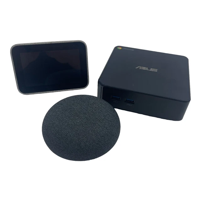 3 Google Devices: ASUS Chromebox 8gb; Leveno Smart Clock, Google Nest Mini