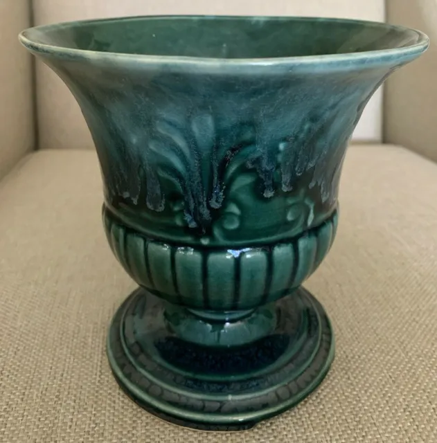 Vtg Ceramic Pottery Green URN Footed Pedestal Planter 6" ~ USA ~ Amaryllis Pot