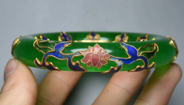 Bracelet de bijoux de fleur de lotus en émail de cristal vert de 12cm