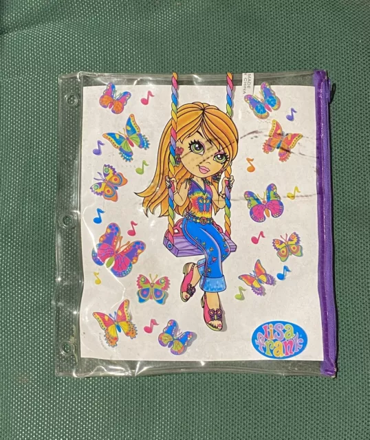 Vtg Lisa Frank Large 3 Ring Binder Pencil Pouch/cosmetic Bag Rainbow Butterflies