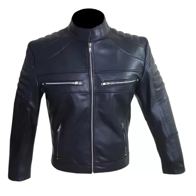 1093 Black Leather Biker Style Coat Zip-Up Style Fashion, Casual Leather Jacket