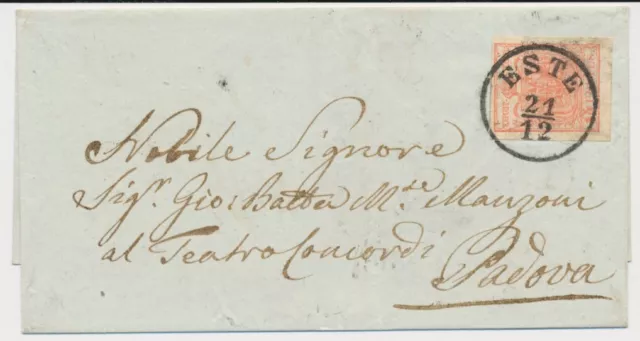 LOMBARDEI-VENETIEN 185. 15C HP, Type III. Brief, ESTE nach PADOVA. Schön!