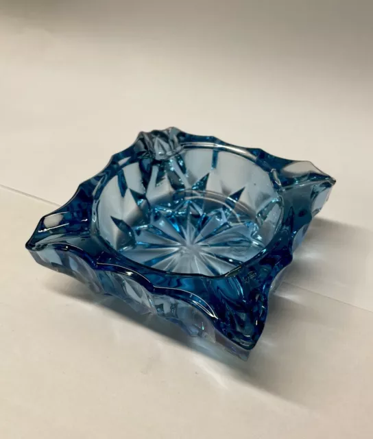 Vintage Elegant Glass Cobalt Blue Cut Crystal Smoker Cigarette Ashtray Cigar