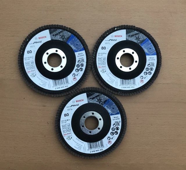 3x Bosch 2608605452 X571 Mejor para Metal 115mm Flap G80 Grit 80 Disco de Corte