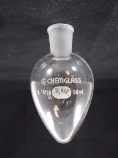 CHEMGLASS Glass 50mL Heavy Wall Round Bottom Pear Shaped Flask 14/20 Joint B