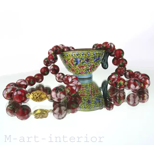 alte Email Kette Halskette Collier Chinese Cloisonne Necklace vintage China 1950