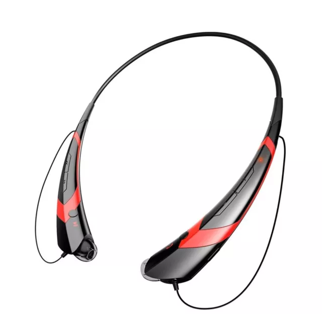 Wireless Bluetooth Stereo Sport Headphones/Earbuds In Black & Red-Look!