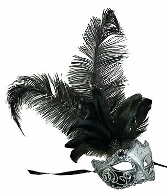 Mask from Venice Colombine IN Tip IN Feathers Ostrich Black Silver 1437 S2B 2
