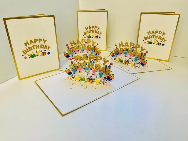 ORIGAMI POP CARDS Premium Gold HAPPY BIRTHDAY 3D Pop Up Greeting Card ...
