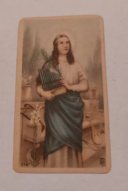 Estampa religiosa antigua SANTA CECILIA musica holy card POST CARD