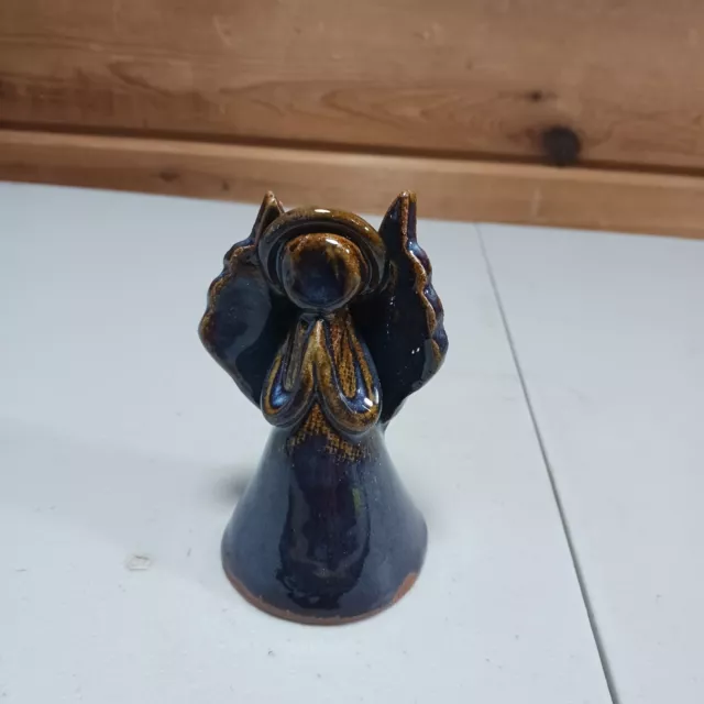 Pottery Angel Figurine Ceramic Glazed Brown Praying Hands 4" (R)
