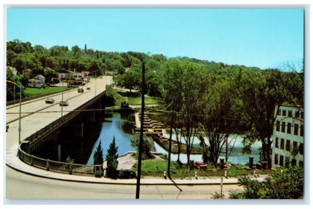c1960 Centennial Bridge Muskegon River Dam Falls Newaygo Michigan MI Postcard