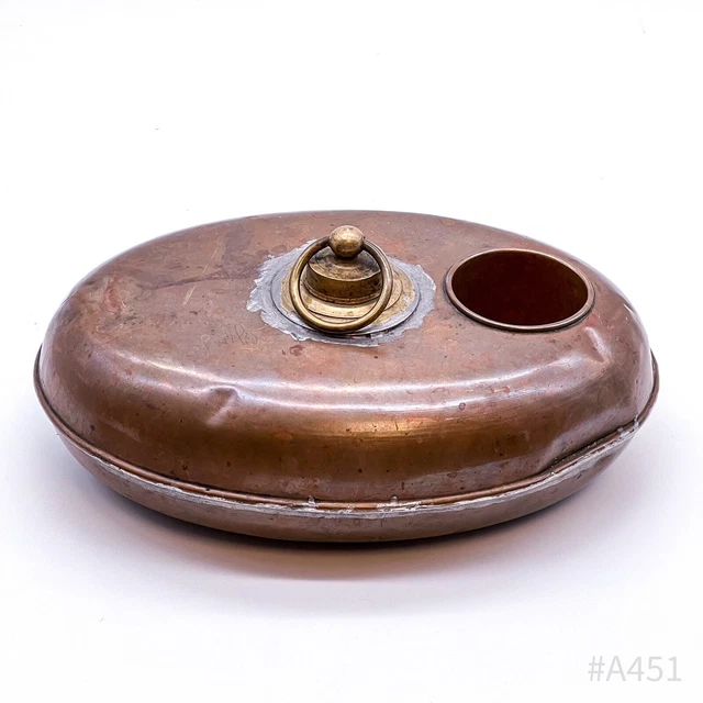 Antike Kupferbettflasche, Wärmflasche, Bettwärmer mit Ludenloch aus Kupfer 27cm