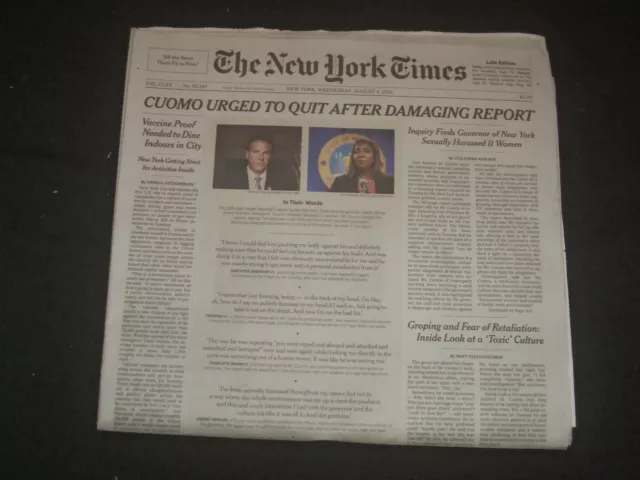 2021 August 4 New York Times - Gov. Cuomo Urged To Quit After Damaging Report