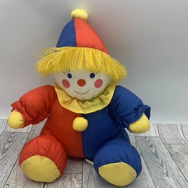 Prestige Toy Corp Blue Red Yellow Plush Clown Stuffed Nylon Vintage Squeak 1990
