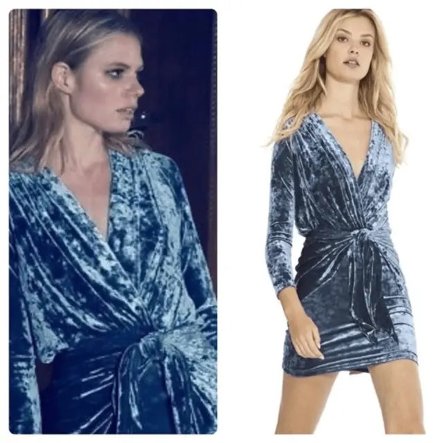 MISA Los Angeles Ophelia Velvet Mini Dress Plunging Blue XS