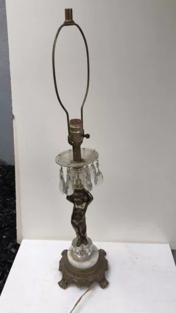 cherub crystal lamp antique