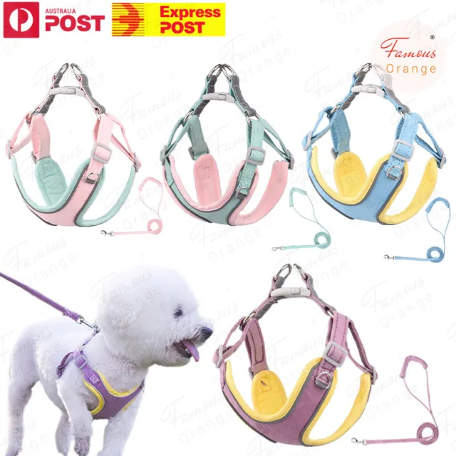 Pet Puppy Dog Cat Harness Adjustable Collars Cute Walking  Vest Lead Leash Set