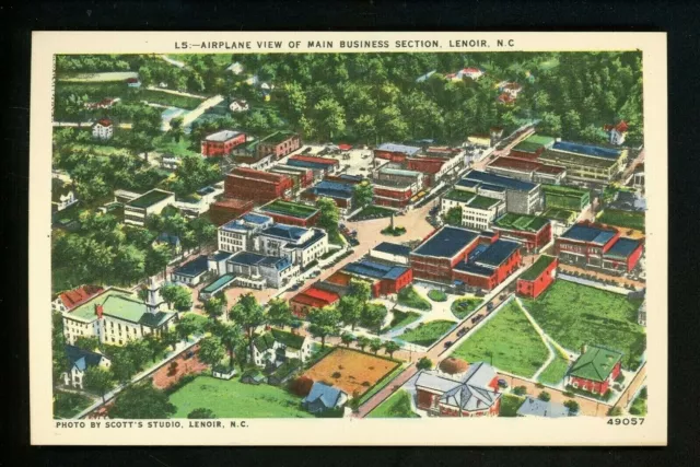 North Carolina NC linen postcard Asheville Co. Lenoir aerial view