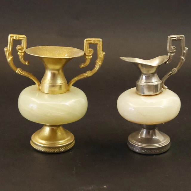 Pair of Elegant Small Marble Displays with Gold and Silver Accents
