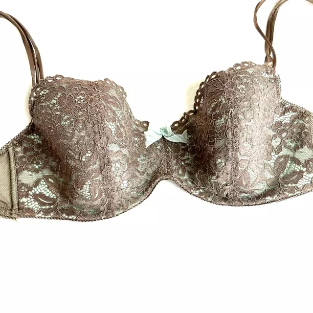 B.TEMPT'D Ciao Bella Balconette Bra Taupe/Aqua 32DDD Style 953144 By Wacoal 3