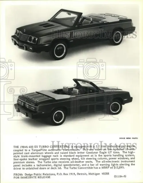1984 Press Photo Dodge's 1/2 600 ES Turbo Convertible - pia04530