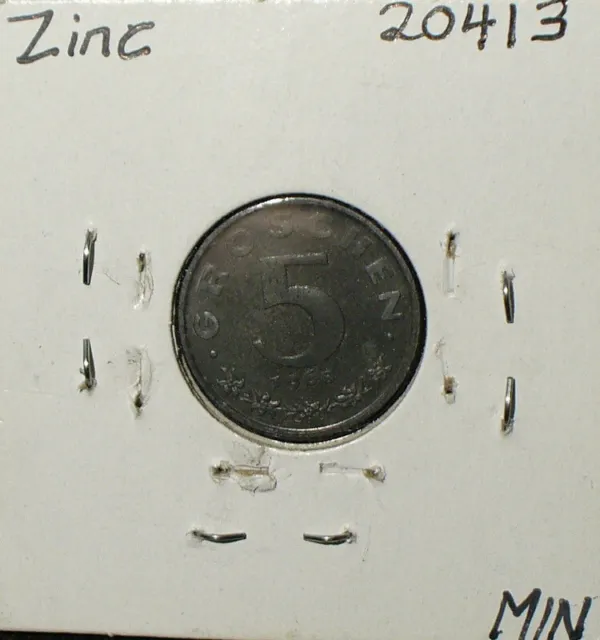 Austria 1968 5 Groschen Zinc Uncirculated Coin 2