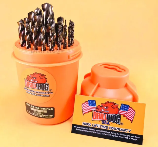 Drill Hog® 29 Pc Super Premium Cobalt M42+ Drill Bits Orange Lifetime Warranty