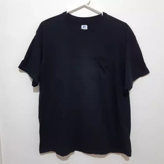 Russell Athletic Shirt Mens Navy Black Chest Pocket Crew Neck Size XL