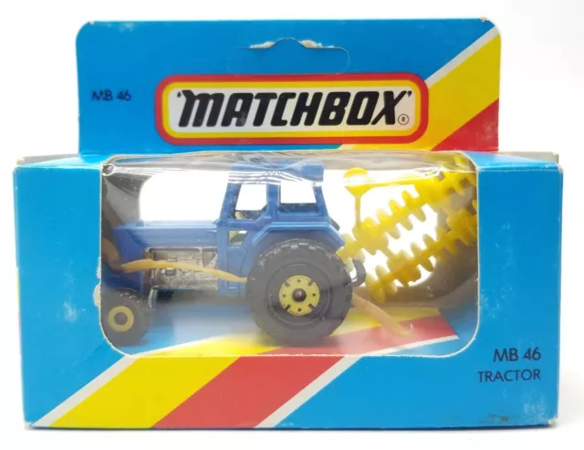 Matchbox Lesney 1981 FORD FARM TRACTOR & Tiller (1978 / Blue) New in Box MB46 2