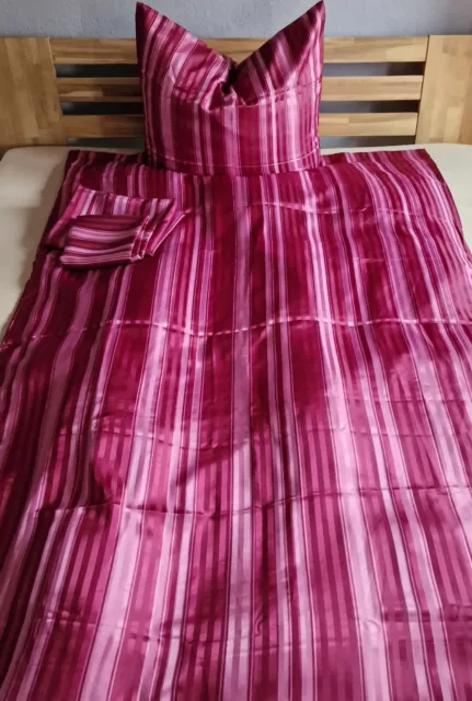 4 piezas ropa de cama satinada roja a rayas retro vintage shabby años 70 ropa de cama de granjero