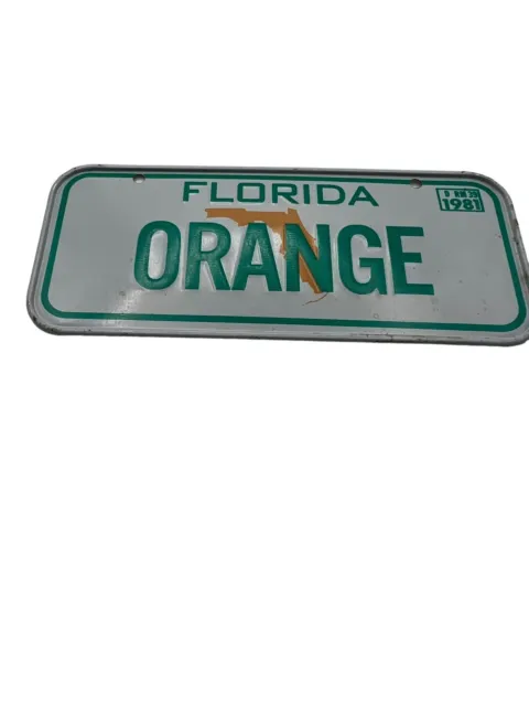 1981 Florida Wheaties Vanity ORANGE Post Cereal Mini bike license Plate Tag Sign