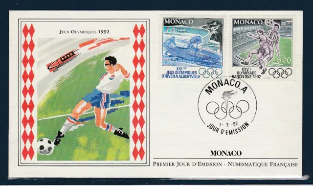 MONACO  enveloppe 1er jour jeux olympiques bob  football 1992