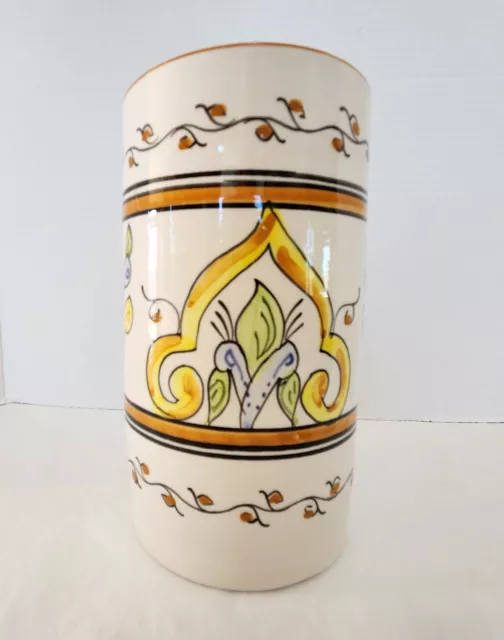 Le Souk Ceramic Column Vase Utensil Holder Made In Tunisia Hand Painted 8" Tall