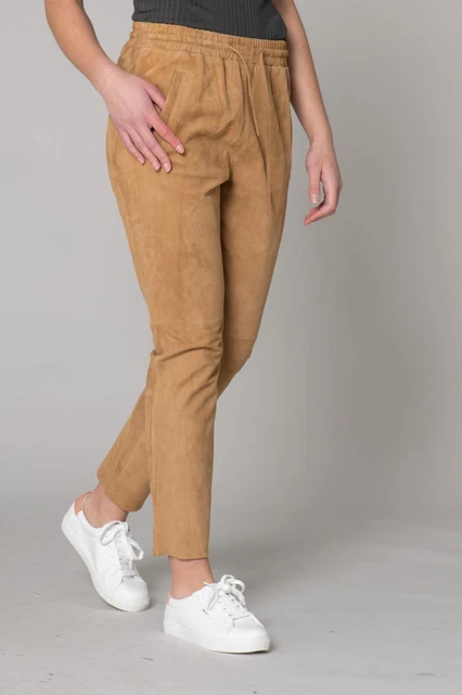 Pantaloni da donna in pelle scamosciata marrone chiaro Pantaloni da jogging...