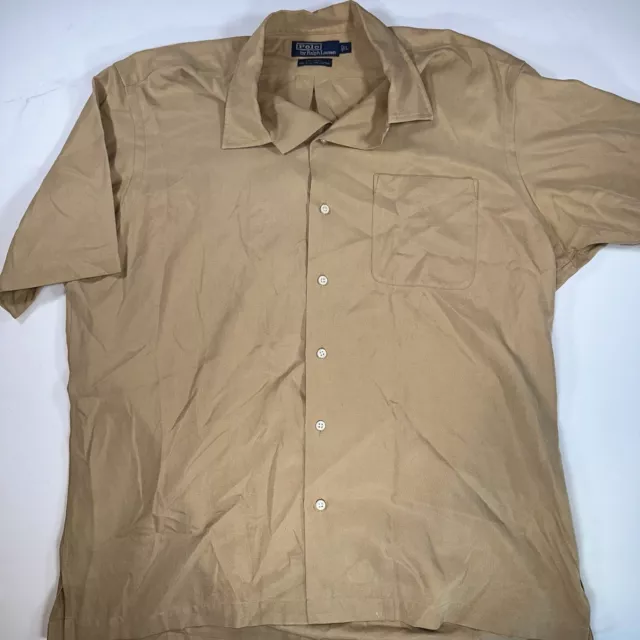 Polo Ralph Lauren Shirt Mens Large Caldwell Short Sleeve Brown Linen Silk Blend