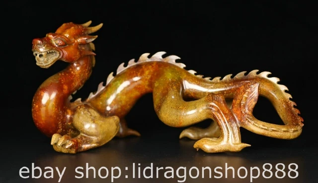9.2" Chinese Natural Hetian Nephrite Jade Carving Dragon Beast Statue Sculpture