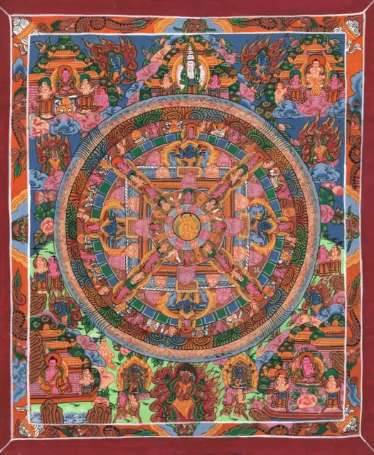 Nepalí Thangka Pintura Lord Buddha Arte Sobre Tela Buda Religioso 30.5x35.6cm