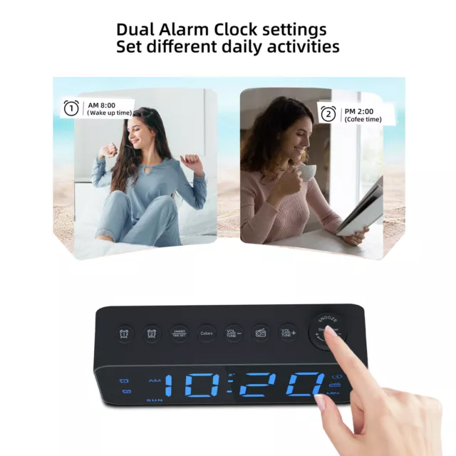 fr USB Alarm Clock Dimmable LED Digital Snooze Mode Symphony Screen for Office D 2