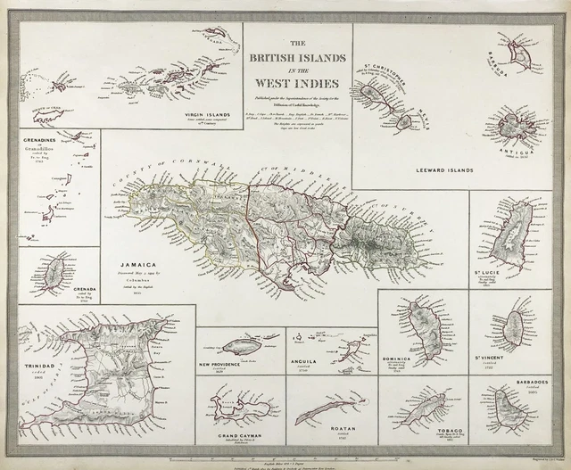 BRITISH WEST INDIES Jamaica Barbados Trinidad Engraving Map Map SDUK ...