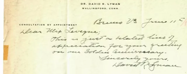 RARE! "Tuberculosis Pioneer" David Lyman Hand Written Note