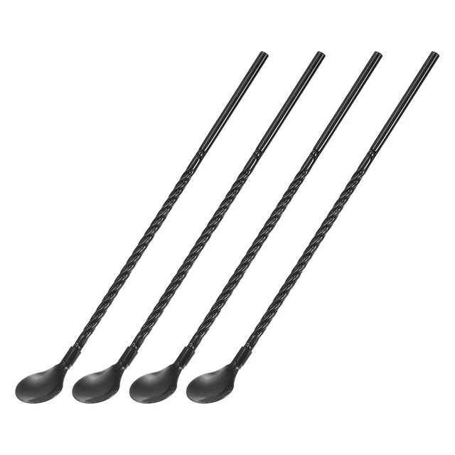 4Pcs 8.6" Stainless Steel Spoons Straws Reusable Twist Handle Spoon, Black