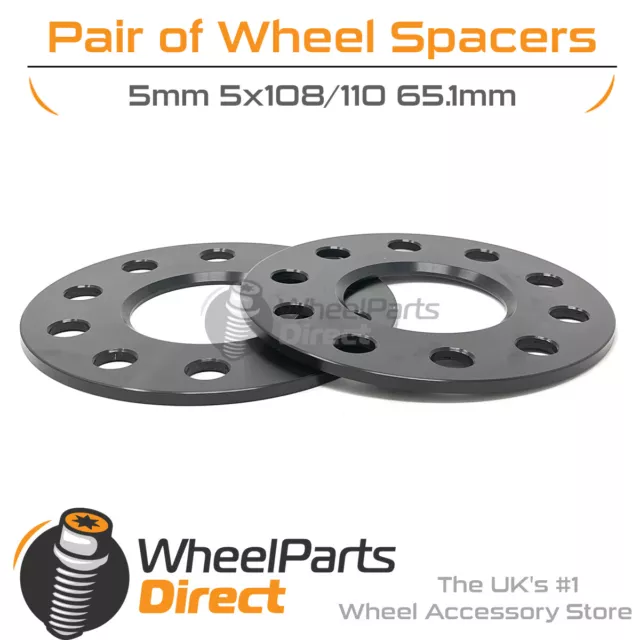 Wheel Spacers (2) Black 5x108/110 65.1 5mm for Peugeot 407 04-10