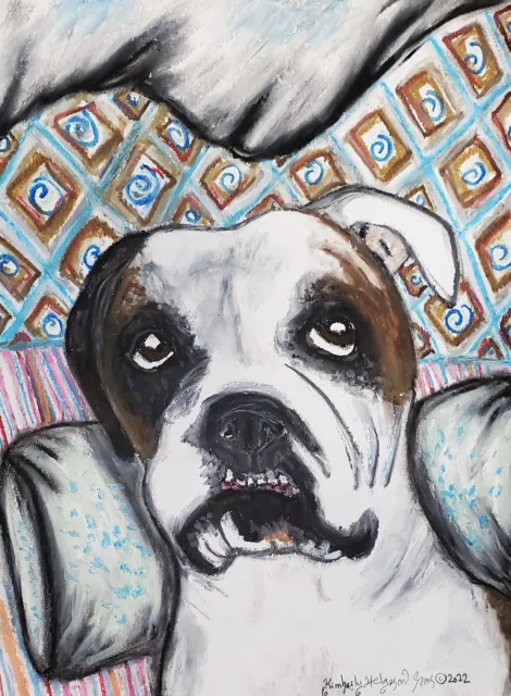 AMERICAN BULLDOG Comfy 11x14 Dog Art Print Signed Artist KSams from Painting