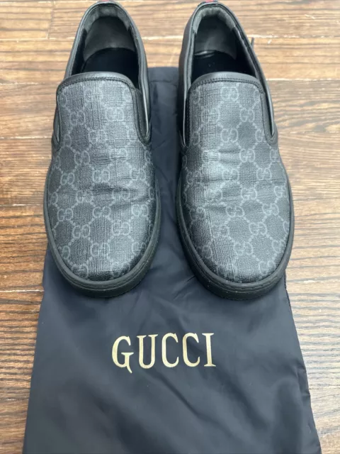 GUCCI Dublin GG Embossed Leather Black Italy Skate Shoes Slip On Sneakers  7.5