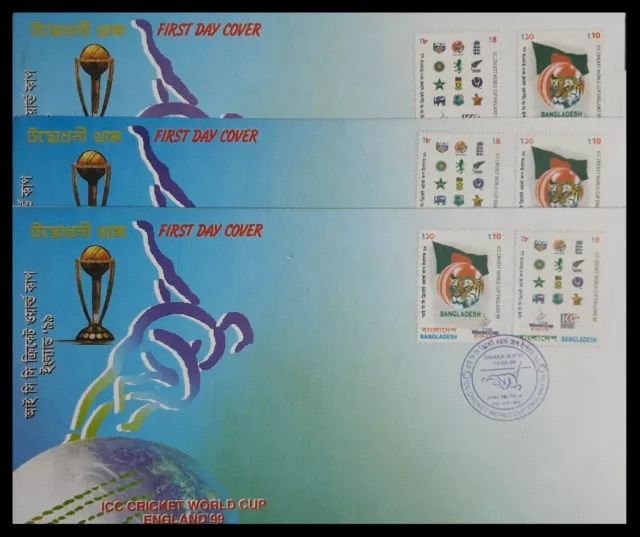 107.BANGLADESH 1999 Francobolli Icc Cricket World Coppa Set/3 Diff Colore