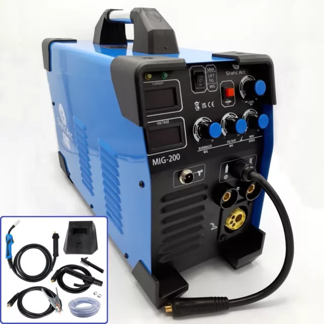 MIG 200A INVERTER DC WELDER 3in1 MMA TIG GAS GASLESS ARC MAG WELDING MACHINE KIT