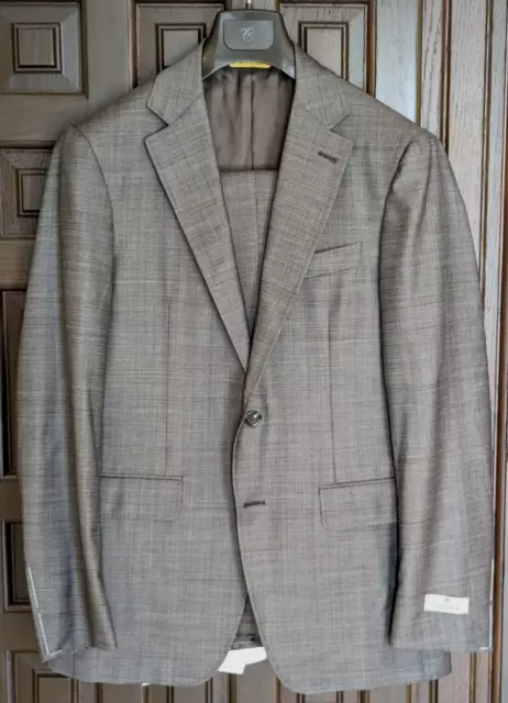 CANALI 1934 Kei Men's Slim Fit Wool Brown Grey Woven Suit 40R (50 EU) NWOT $2350