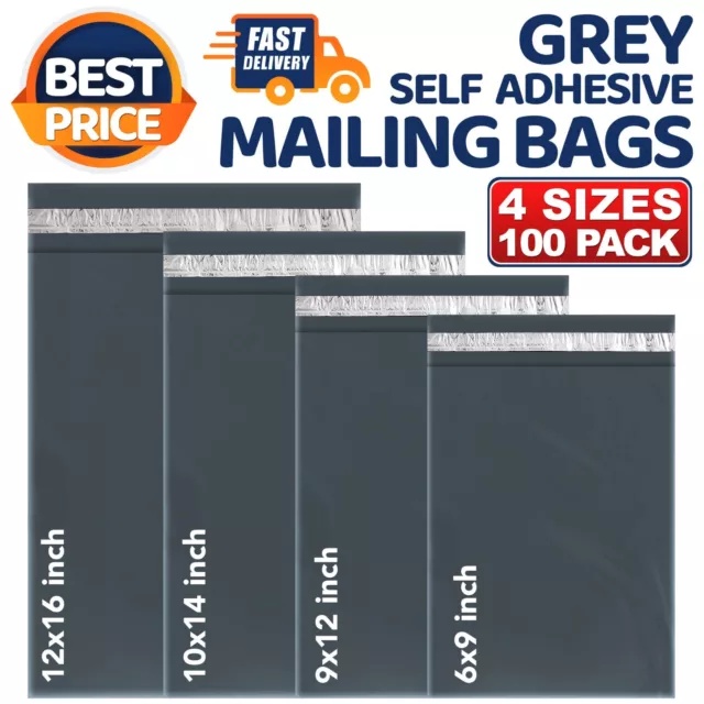 Mix 4size Grey Mailing Bags Packaging Postage Poly Plastic Postal Self Seal 100x